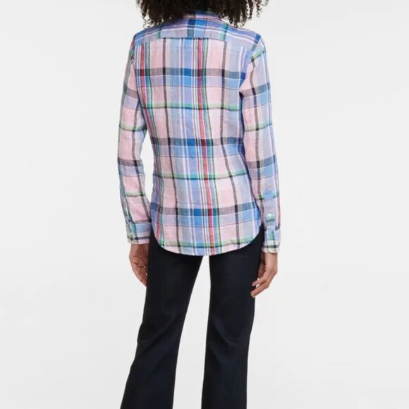 Polo Ralph Lauren Plaid Linen Long Sleeve Shirt Blue Pink Green Small - Picture 4 of 11